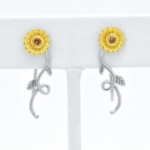 925 Silver Yellow SunFlower/Daisy Flower Earrings